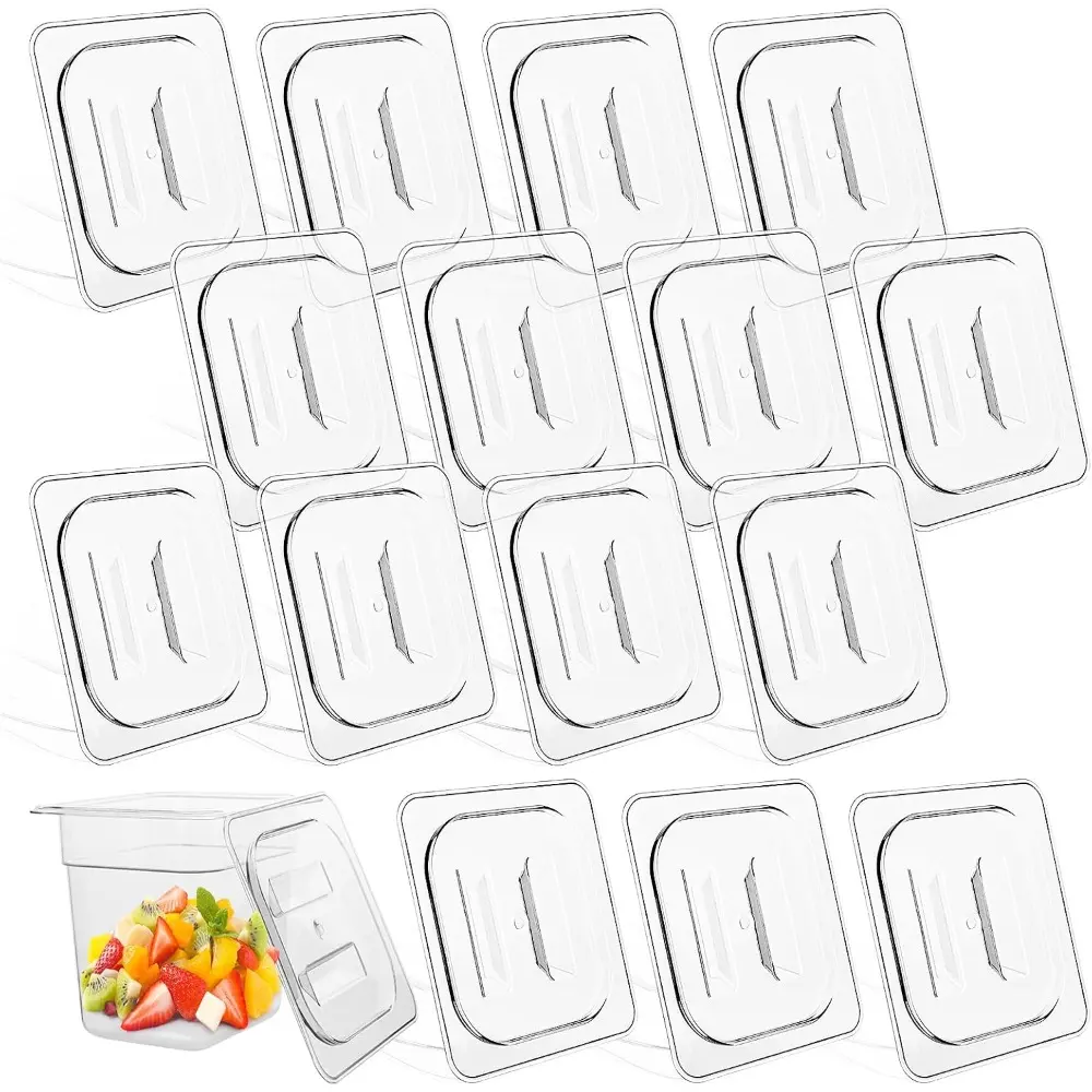 15 Pcs Polycarbonate Food Pan Lids with Handle 1/6 Size Hotel Pan Clear Steam Pan Covers For Restaurant,Hotel,Commercial-Food Storage Containers Covers