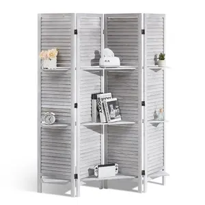 Adjustable Wood Room Divider, 4-Panel Folding Louvered Privacy Screen (66.9 in Tall), Portable Roomdividers for Home & Office Indoor Room Separation & Decoration, Adjustable Room Divider