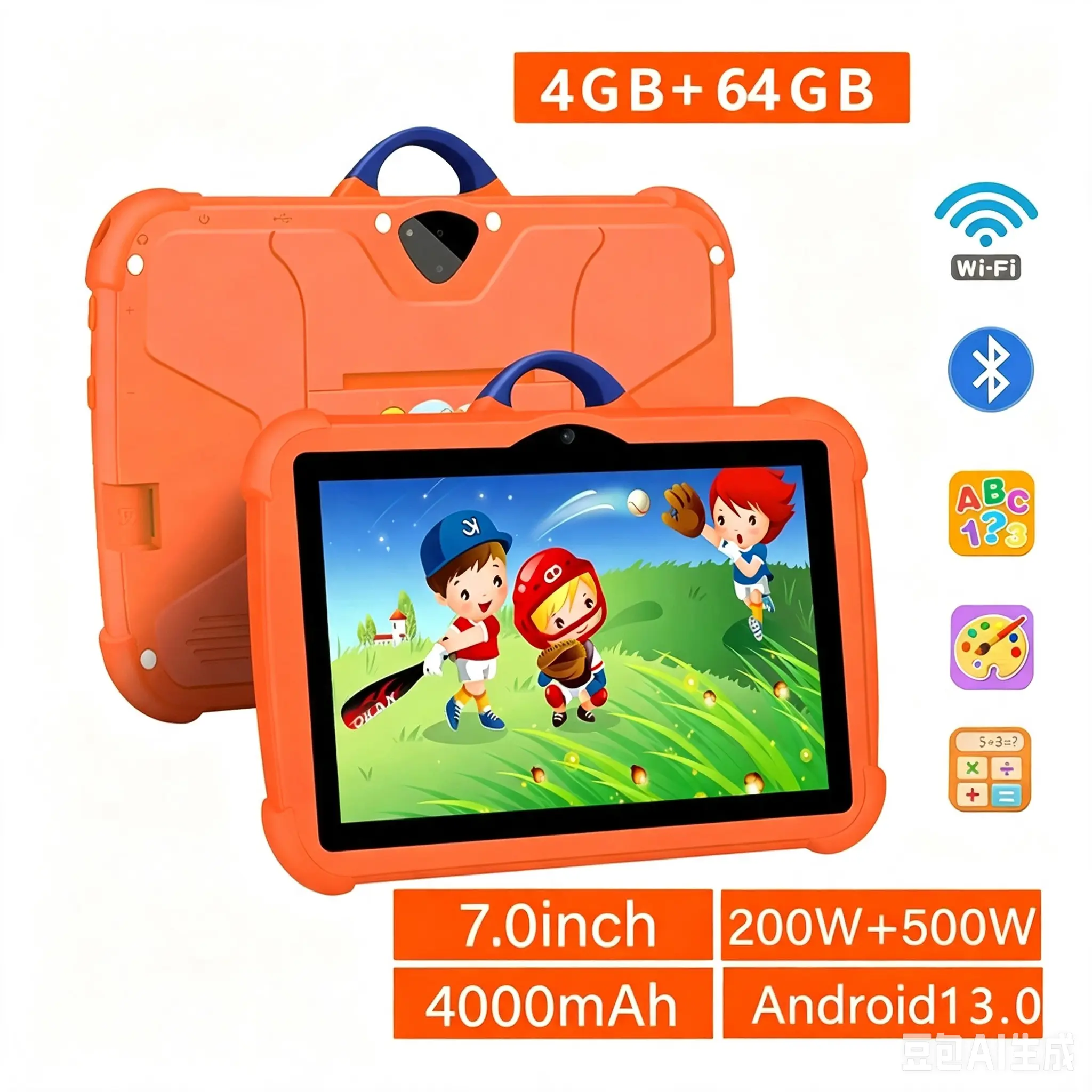 7-Inch 5G WiFi Android OS Tablet PC, Quad-Core, 4GB RAM 64GB ROM, Kids' Educational Learning & Gaming Tablet, Ideal Children's Gift