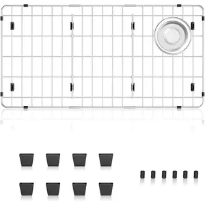 28-1/4" x 14-1/4" x 1-1/4" Stainless Steel Sink Rack for Bottom of Sink, Metal Sink Protectors For Kitchen Sink, Sink Grid, Sink Bottom Grid with Side Drain, Kitchen Sink Grid with Sink Strainer
