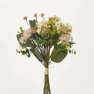 Blush Pink Lilac & Thistle with Eucalyptus Bundle of 11 Stems Everyday Spring Faux Floral Pick - 14"