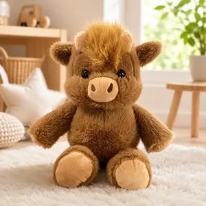 Running Highland Cow Plush Toy, Walking Brown Highland Cattle Stuffed Animal with Soft Fluffy Fur, Cute Moving Cow Plushie for Kids and Highland Cow Lovers, Anxiety Relief Hug Pillow, Kawaii Farm Animal Room Decor, Birthday Christmas Gift for Girls Boys