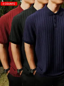 【Plus Size】 Solid Color Buttoned Polo Shirt Set, Regular Fit Casual Short Sleeve Top for Summer, Men's Clothes for Daily Wear, Gamis