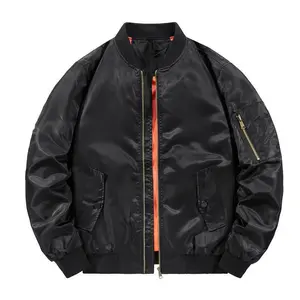 Men's Classic Bomber Jacket, Lightweight Satin Flight Jacket with Zipper Pockets