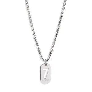 Lucky Number 7 Pendant Necklace for Men Women Premium Titanium Steel Dog Tag Nameplate Hip Hop Punk Streetwear Jewelry Long Box Chain Sweater Necklace Gift