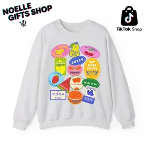Fruit Stickers Cute Aesthetic Summer Shirt, Vintage Preppy Fruit Collage Hoodie, Retro Colorful Food Illustration Sweater, Classic Trendy TikTok Style Sweatshirt