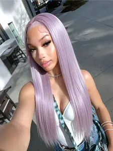 Lilac Frost Straight Lace Front Wig 28 Inch Long Heat-Resistant Synthetic Hair 13x4 HD Transparent Lace Pre-Plucked Hairline Free Part Soft Glam Wear