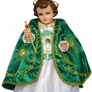 Vestido Niño Dios San Judas baby Jesus dressing San Judas tadeo set Green Velvet with Gold Embroidery and Halo
