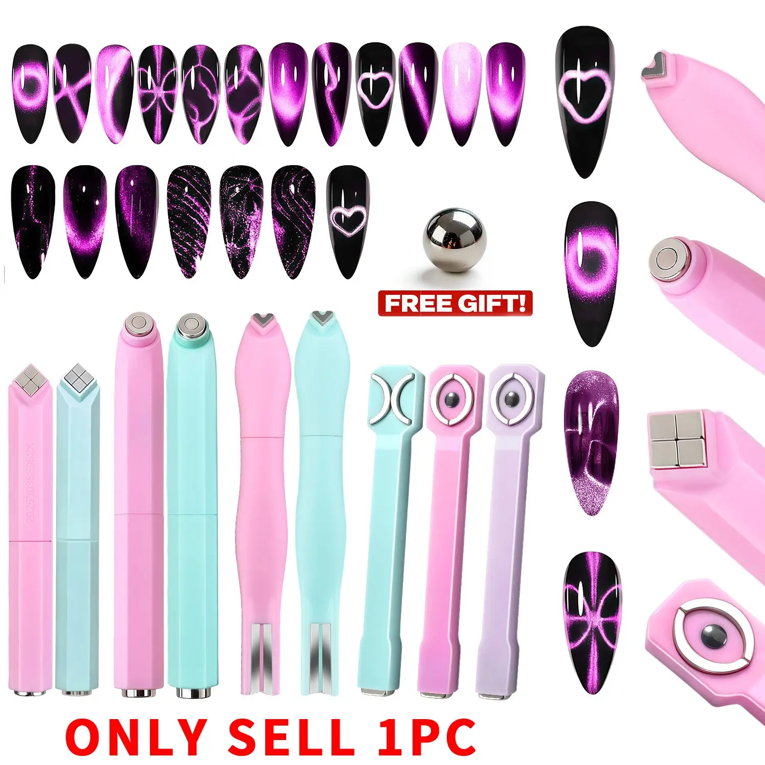 3-in-1 Cat Eye Magnet – Fashion Multi-Functional Creativity Nail Art Design with Strong Magnetic Stick, Easy to Create Stunning Radiant Cat Eye Effects, Perfect for DIY Manicure Beginners