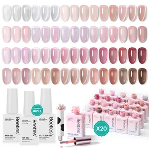 【Exclusive to TikTok】Beetles Jelly Gel Polish Box - Sunday Soaps 20Colors Soak Off UV LED Gel Nail Kit Glitter Cat Eye Glint Gel Polish Kit Silver Nude Pink Blue Brown Purple Shine Soak Off UV French Nail Art Salon DIY Manicure Gift for Women