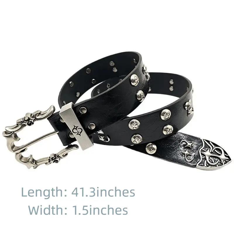 Y2K Punk Gothic Belt with Metal Buckle – Studded PU Leather  display picture 1