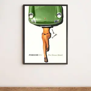 Porsche 911 Poster, Vintage Porsche, Retro, Model, color car Poster, classic car print, Porsche 911, car girl,car boy vintage cars Poster No Frame