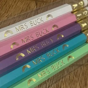Foiled Stamped Pencils - set of 5 pencils - personalized pencils