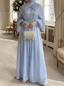 CL04 Shining Luxury Diamond Chiffon Robe Set for Weddings Dinners Dates Four-Piece Maxidresses Shararadress with Hijab Inner Dress Robe Coat and Belt