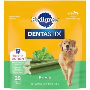 Pedigree Dentastix Large Breed Dog Treats, Fresh Flavor, 1.46 lb. Bag (28 Treats)