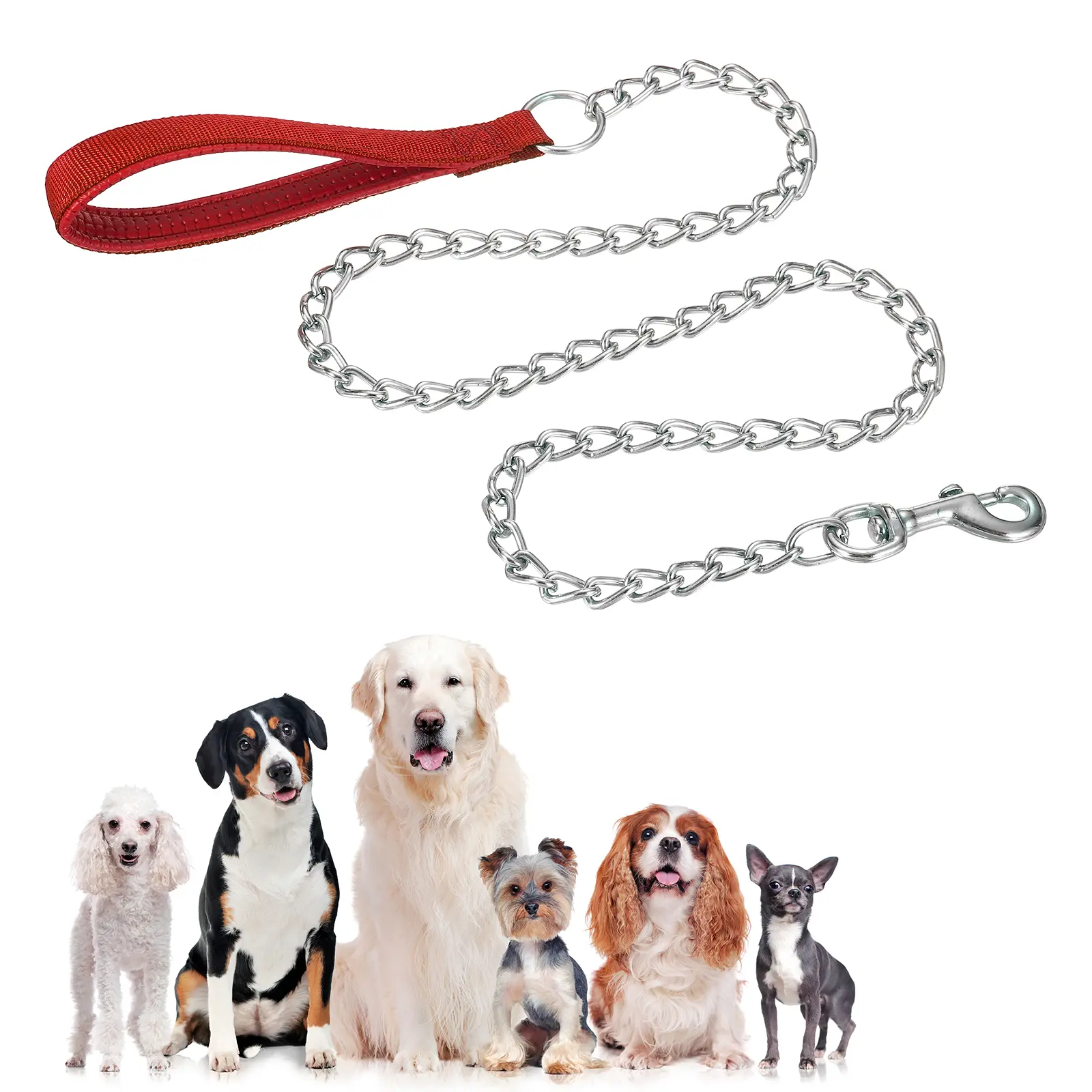 PETAXCELL Heavy Duty Chain Dog Leash Lead Metal Chain Dog Leash with Soft Padded Handle for Small Medium Large Pet Puppies Walking Training Traveling Lead