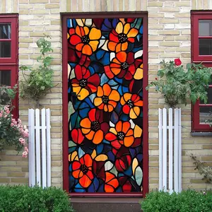 2pcs   Colorful Stained Glass Style Flower Wall Stickers Made of High Transparent Environmental PVC Material with Waterproof Moisture-proof and Removable Features Suitable for Bedroom Living Room and