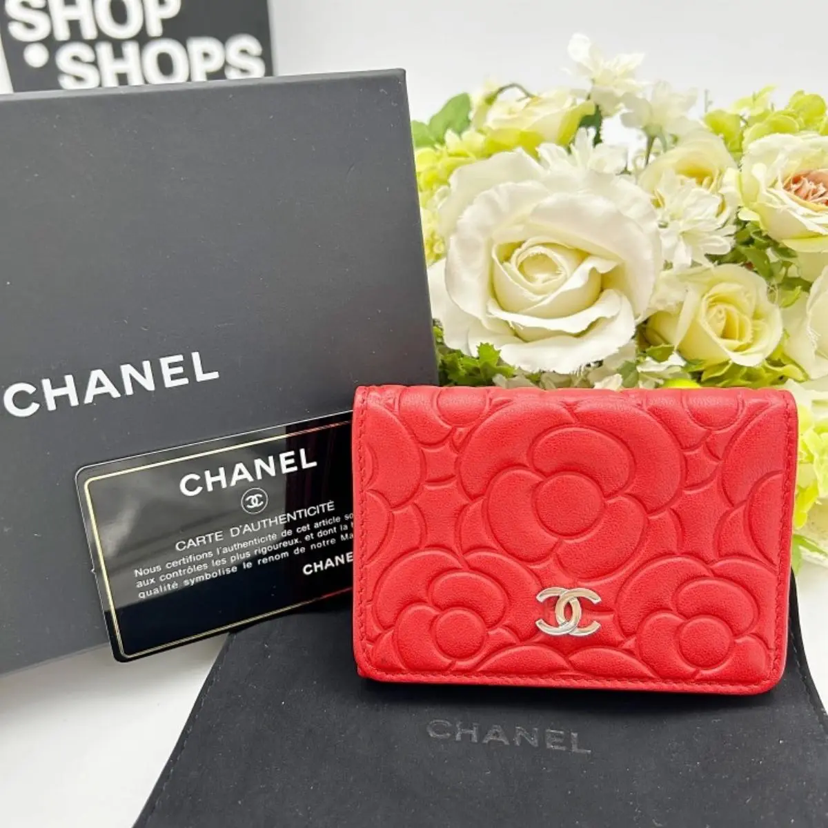 Pre-owned CHANEL As Shown Shoulder Bags Camellia Trifold Wallet Small Flap Wallet ch8768vf