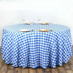 Polyester Round Tablecloth 108" White/Blue Checkered Buffalo Plaid Table Cover