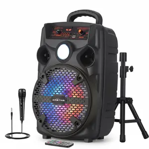 8" Portable Wireless Party Speaker with Tripod Stand, Rechargeable Bluetooth Speaker Set with Wired Microphone & Remote