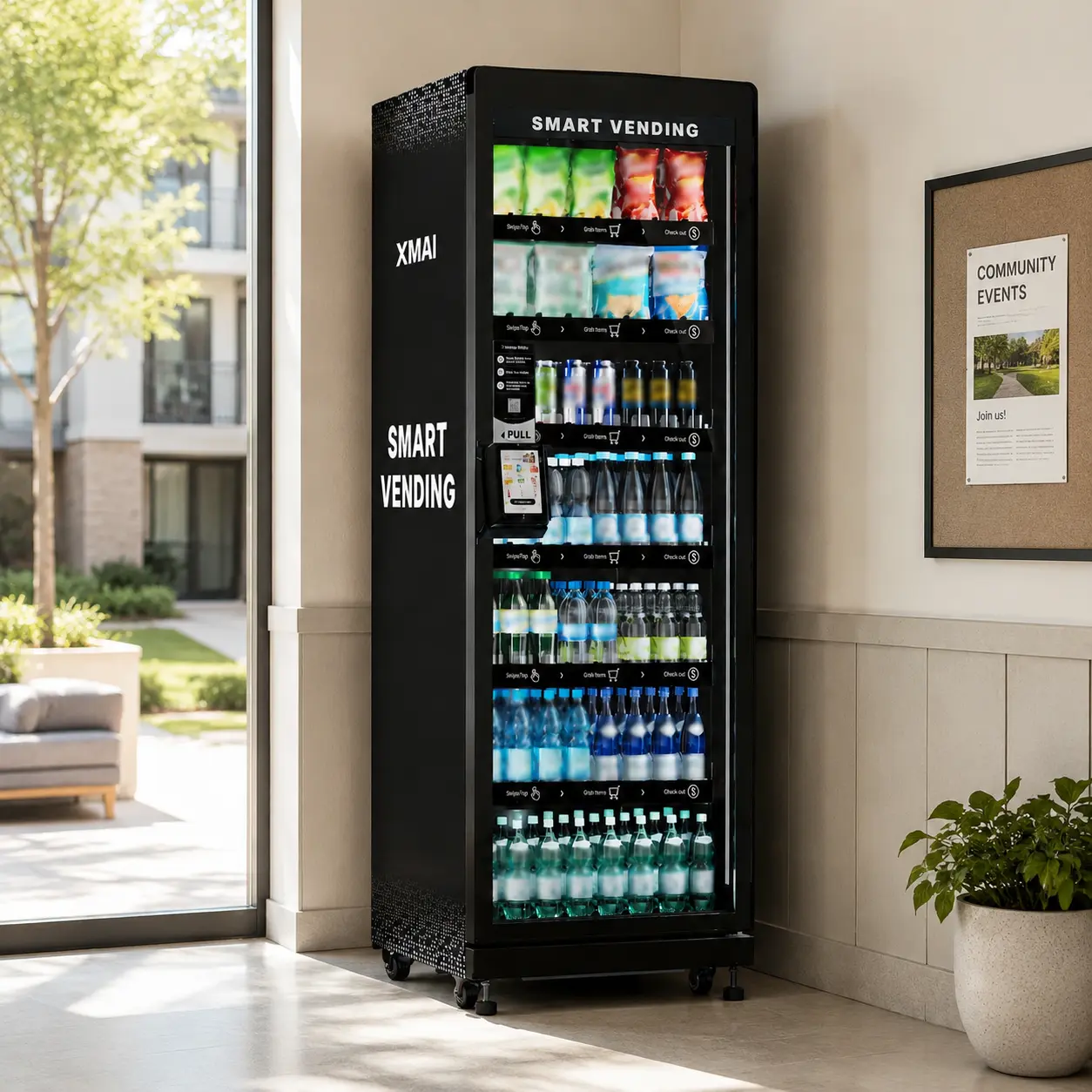 XMAI Pro M520 Smart Vending Machine for Business - 99.7% AI-Powered Commercial Vending Machines for Sale Card Reader & App Control Refrigerated Snacks and Drinks Combo with Credit Card & NFC Payment