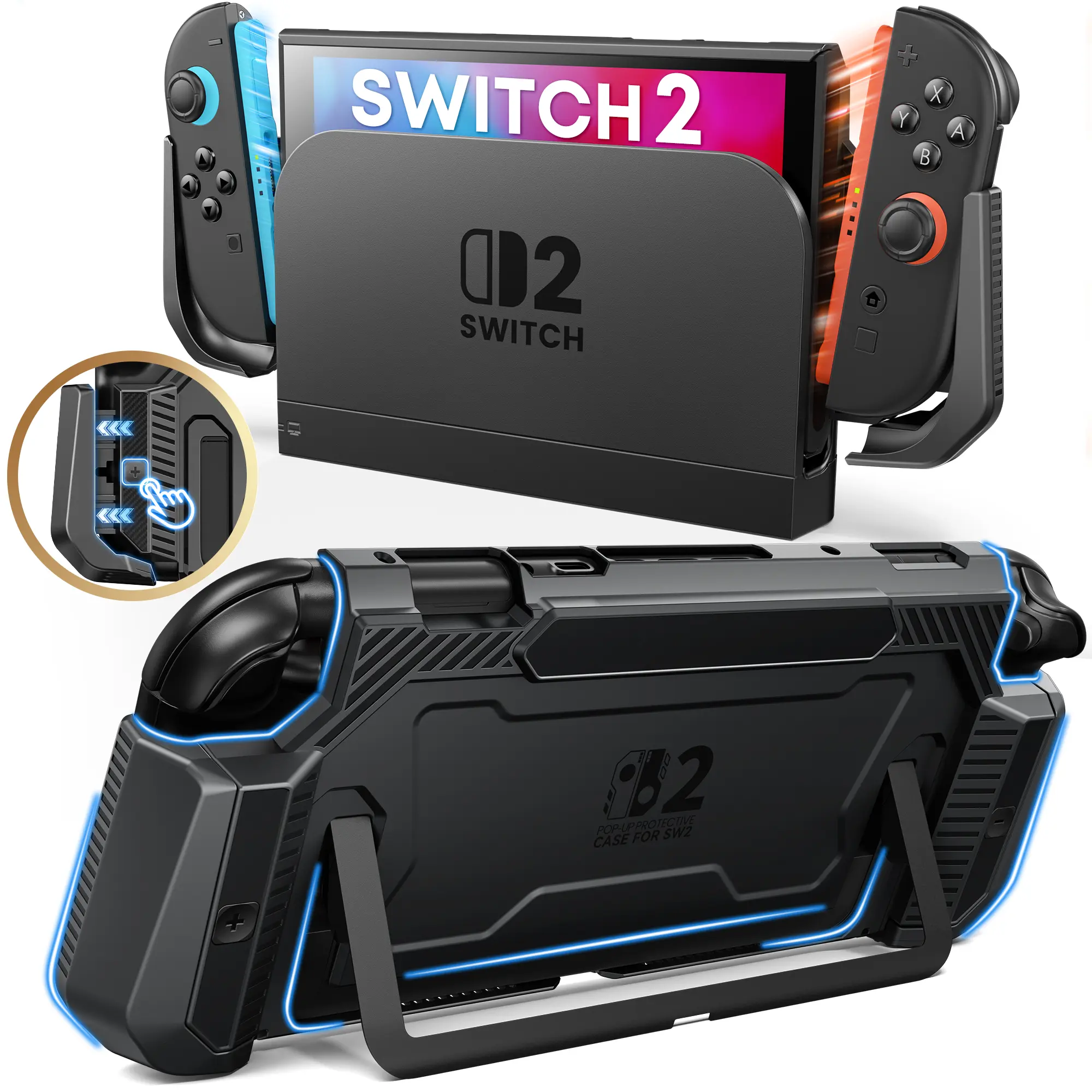 BEBONCOOL Protective Case for Nintendo Switch 2 Console - Handheld Game Accessories, Pop-Up Joy-Con Release, Dockable Hard Shell, Kickstand, Ergonomic Grip, Shockproof Travel Protection Cover
