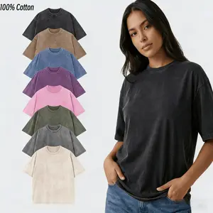 5 PCS Women Cotton T-Shirts Oversized Half Short Sleeves Casual Loose Soild Streetwear Tops, Unisex Retro Street T-Shirts, Loose Fit Acid Washed