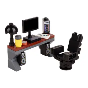 Miniature Gaming Desk Building Set, Computer Host Speaker Figure Accessories, Creative Assembly Model Display Piece, Moc Blocks Set