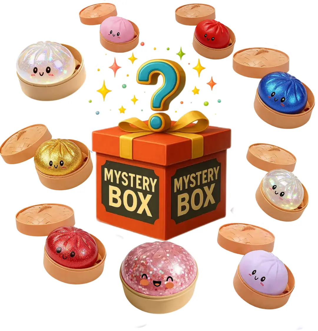 Tending 3PCS Bundle Random Surprise Dumping Squishy Toy with Box Kawaii Stress Relief Squeeze Toy-Giant Glitter Sensory Fidget with Steamer,Gradient & Solid Aesthetic Squeeze Ball,Professional Stress Relief for Home&Office