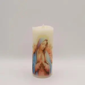 Mother Mary flameless candle, Easter home decor, real wax battery operated flameless candle with remote option