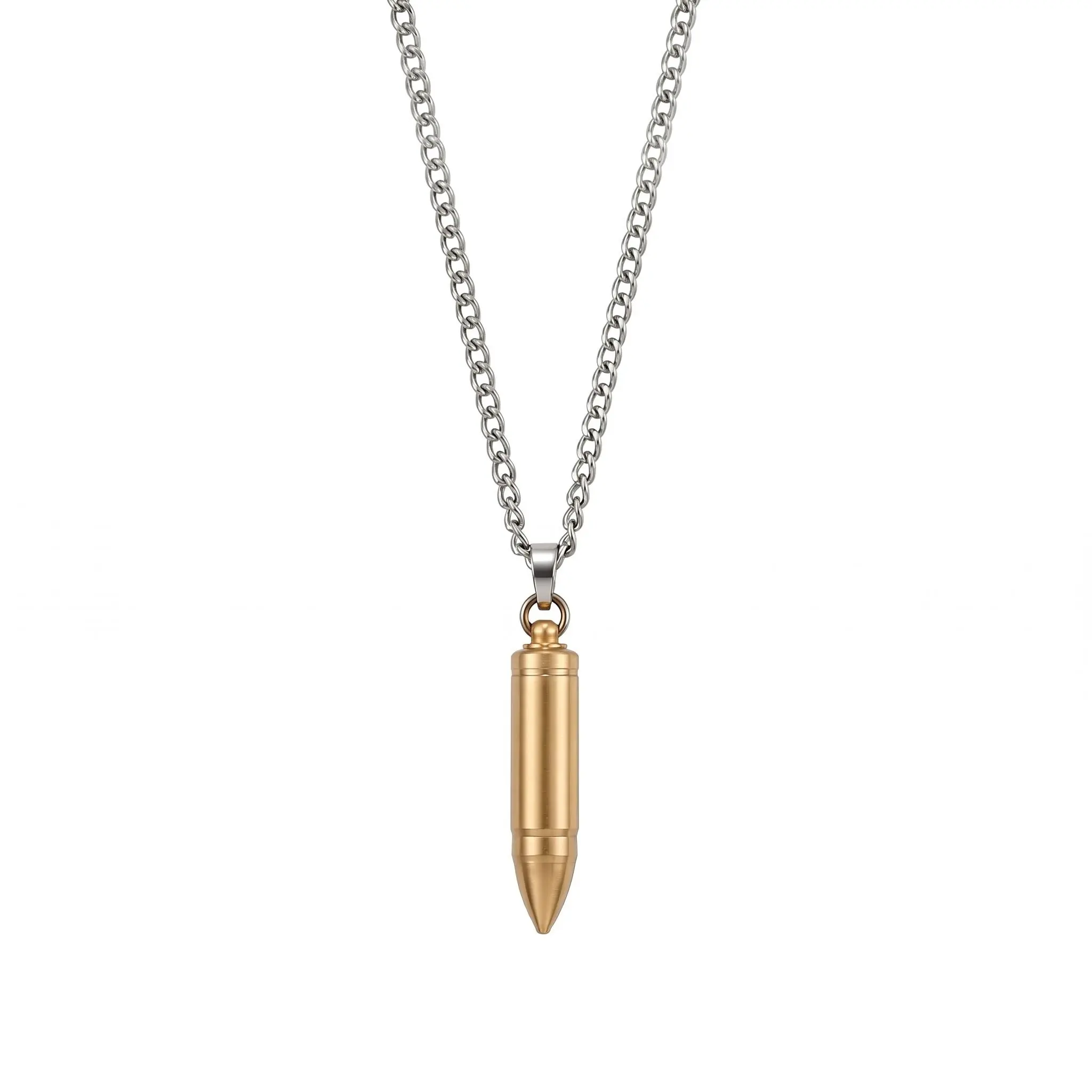 Vintage Bullet Shape Pendant Chain Necklace - Stainless Steel Unisex Daily Casual Hanging Decor, Minimalist Street Style Home Supplies Gift Accessory, Chain Necklaces, Fashion Cool Accessories