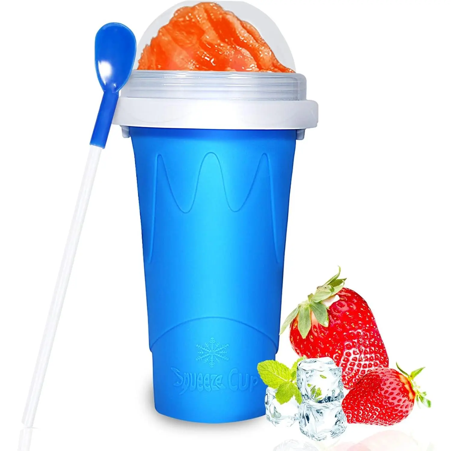 Slushy Cup, TIK TOK Slushie Maker Cup Frozen Magic Squeeze Cup, Ice Cream Maker Cup, Cool Stuff Trending  Items Homemade DIY Cool Gadgets with Lid & Straw (350ML, BLUE)