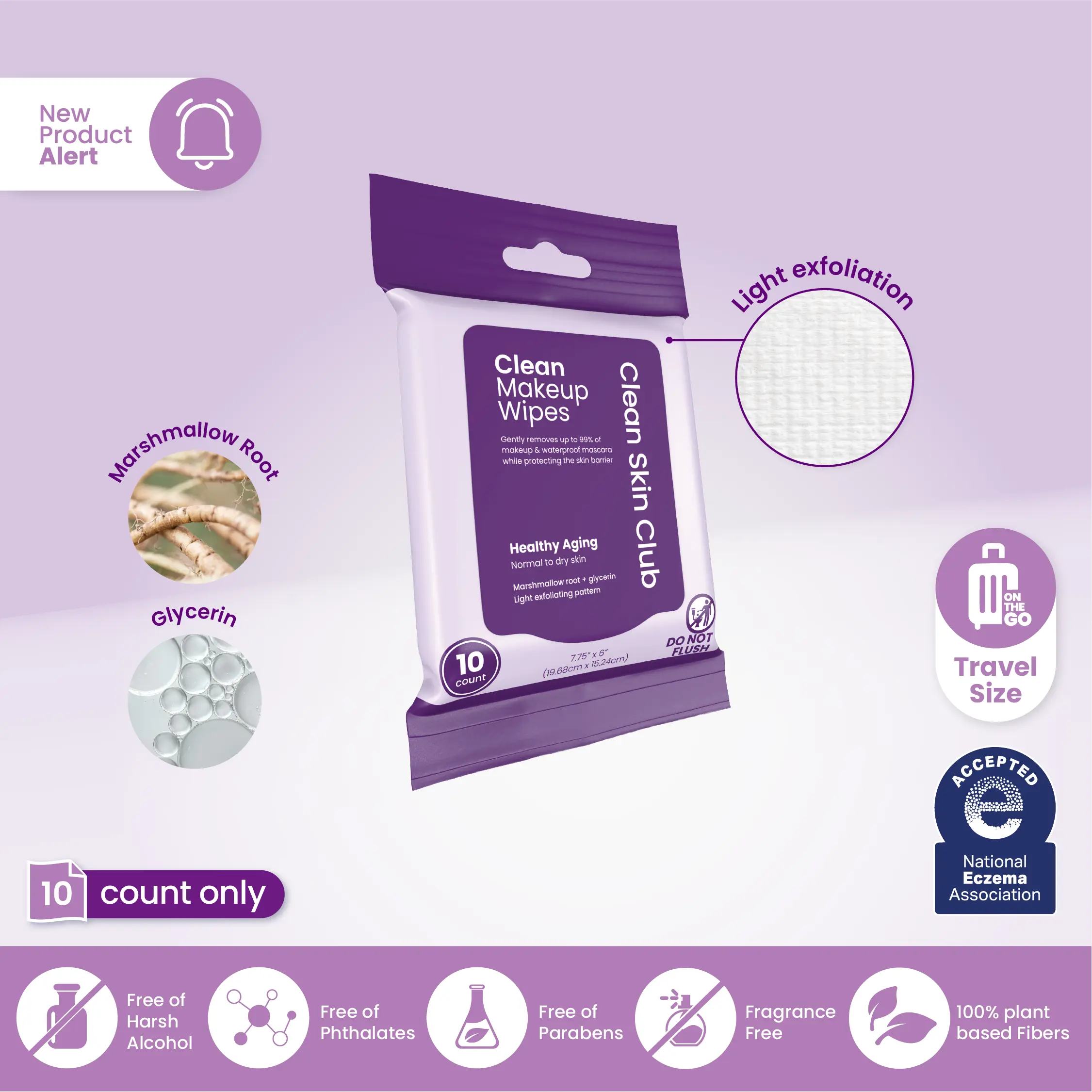 Clean Makeup Wipes Healthy Aging Travel 10ct: Hydrating, Non-Irritating Removal for Normal to Dry Skin