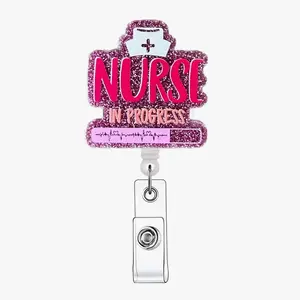Nurse Letter Design Badge Holder with ID Clip, 1 Count Funny Nurse Retractable Badge Reel, Name Badge Holder for Nurse Doctor Student Volunteer Employee