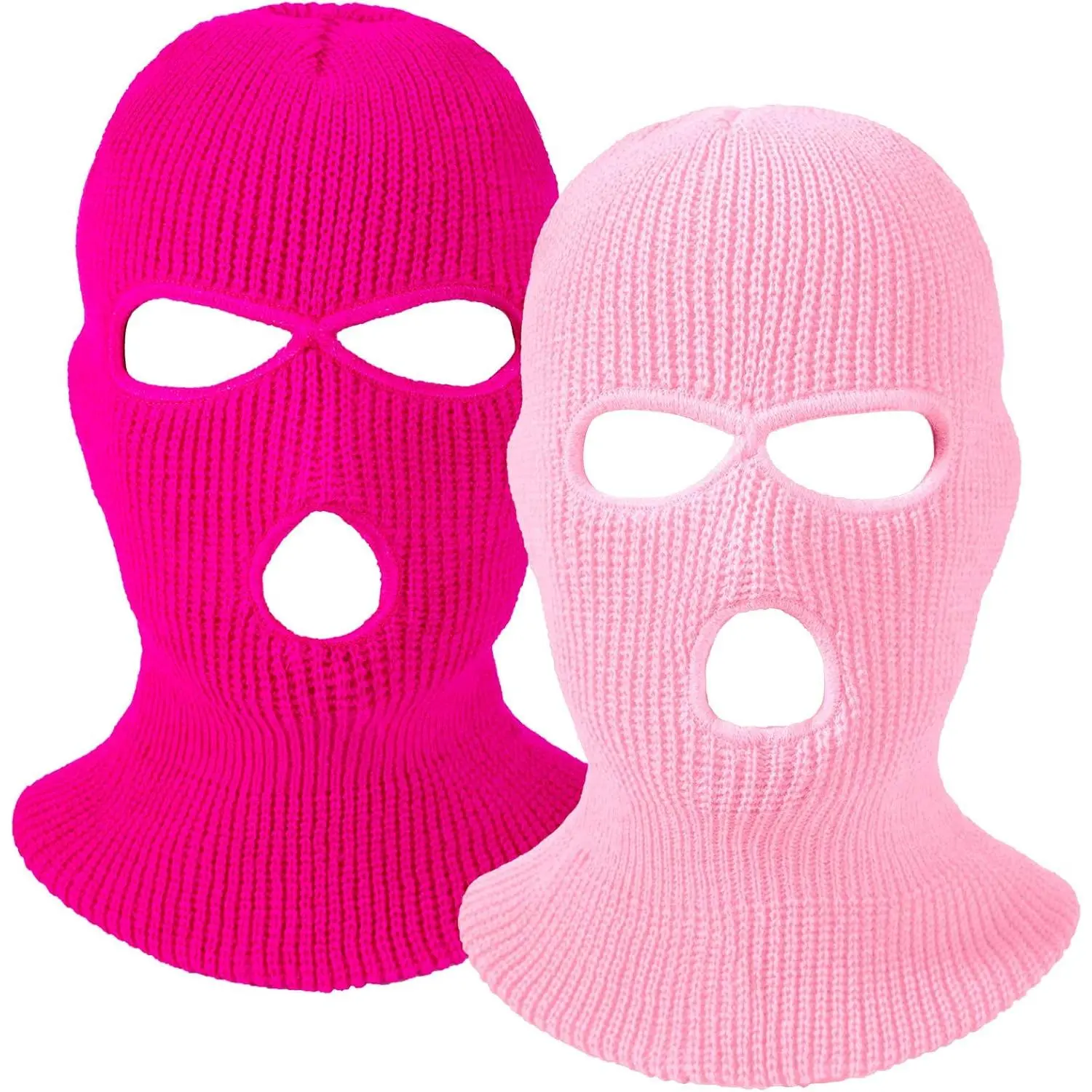 2 count 3-Hole Ski Mask Knitted Face Cover Winter Balaclava Full Face Mask for Winter Outdoor Sports (Pink, Rose Red)