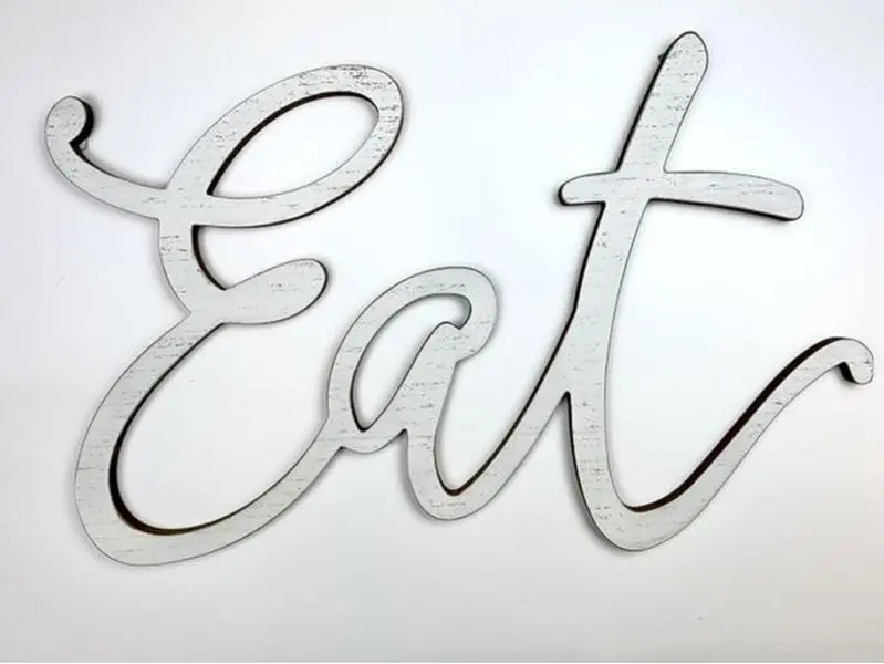 Whitewashed Wood Cutout Eat Wall Decor, Farmhouse Rustic Eat Sign for Kitchen or Dining Room, 24"W x 14.5"H