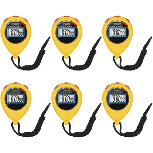 6 Pack Multi-Function Electronic Digital Sport Stopwatch Timer, Large Display with Date Time and Alarm Function, Suitable for Sports Coaches Fitness Coaches and Referees (Yellow)