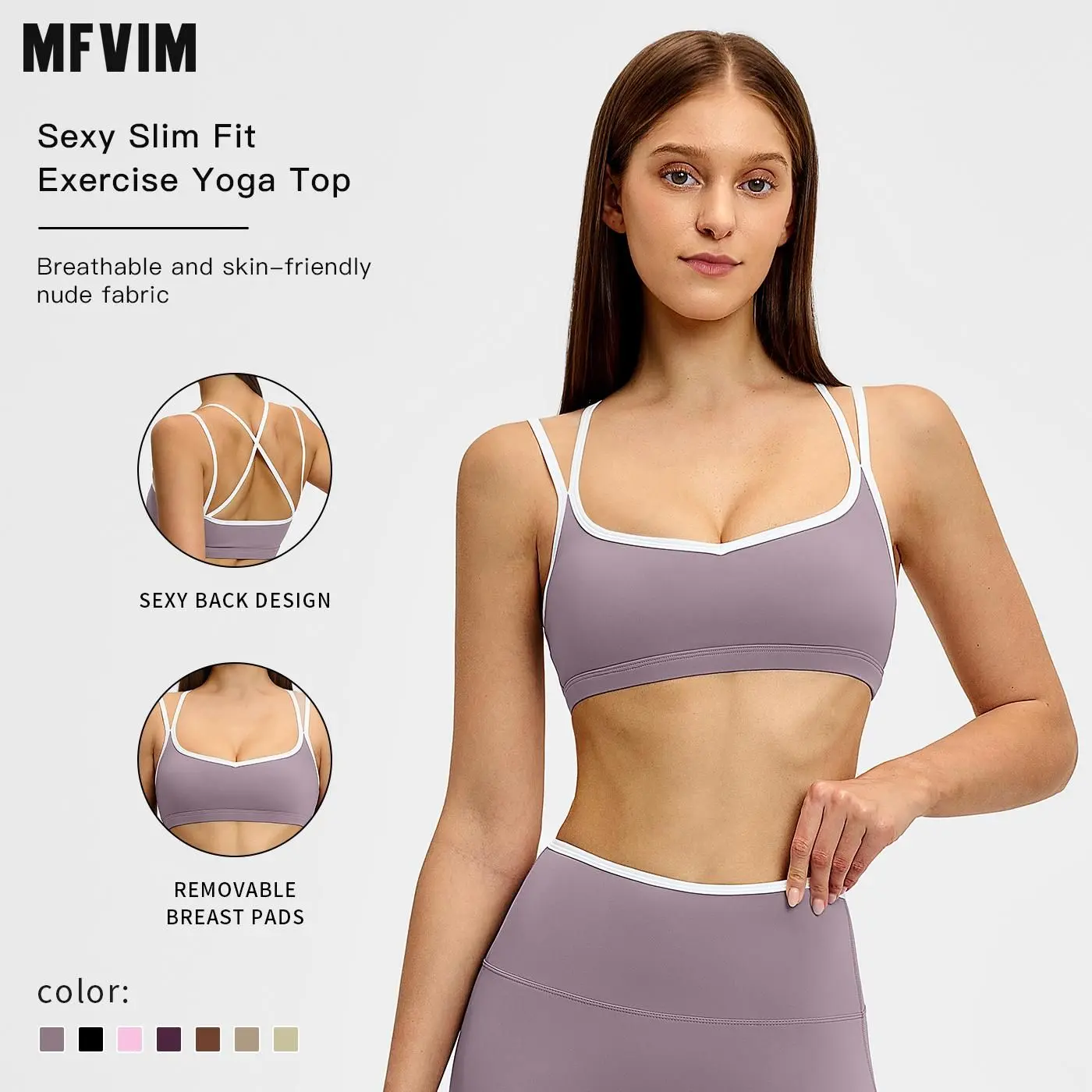 MFVIM cross-border fleece yoga bra halter back high-end sports bra, fitness running bra, comfortable and stylish workout bra, hollow-back activewear