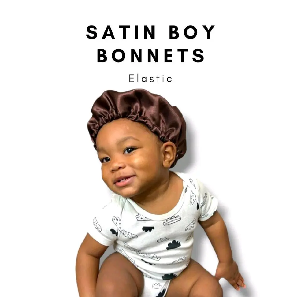Boy Baby Silk Satin Bonnets - ELASTIC BAND SATIN BONNET , Shower Cap Curly Natural Hair for Boys toddler