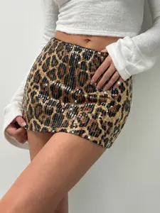 Women's Y2K Shiny Sequin Leopard Print Shorts, Soft Knit Lining for All Seasons, Trendy Casual Street Style for Everyday Wear