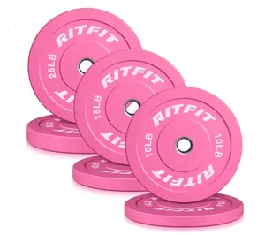 RitFit Pink Weight Plates Olympic Bumper Plates Weight Plates Fit 2" Barbells fitness exercise barbell weight