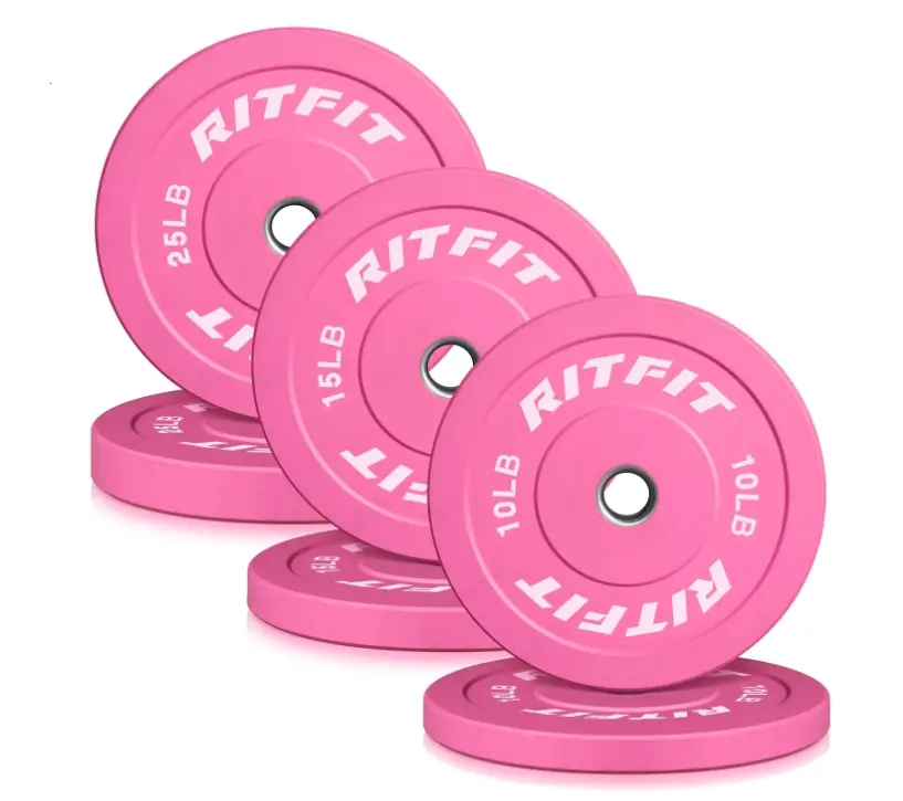 RITFIT Pink Unisex Olympic Bumper Plates - 2" Barbell Fit High-Density Rubber Coating, Cushions Hard Drops, Fitness Exercise Accessories for Home Workouts Weight Lifting, Fast Plate Removal Home Gym Equipment