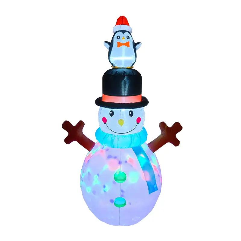 5FT Christmas Inflatable Decor - Snowman & Penguin Blow-Up Ornament with Rotating LED Lights for Indoor-Outdoor Garden & Lawn Use