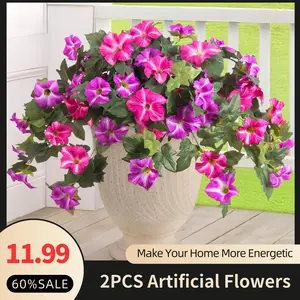 2PCS Realistic Fake Petunias Flowers - UV Resistant Faux Plants for Outdoor/Indoor  | Spring Summer Balcony, Garden, Porch Decor