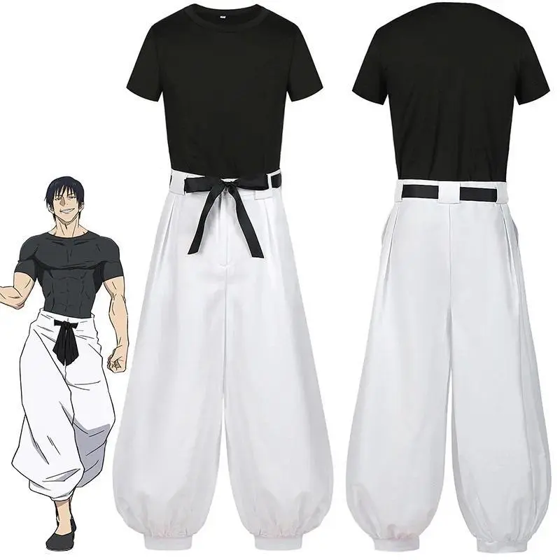 New Jujutsu JJK Manga Anime Cosplay Costume Set - Fushiguro Toji, Satoru Gojo Themed Wig, T-Shirt, Pants, Rose Net for Halloween, Christmas Clothes