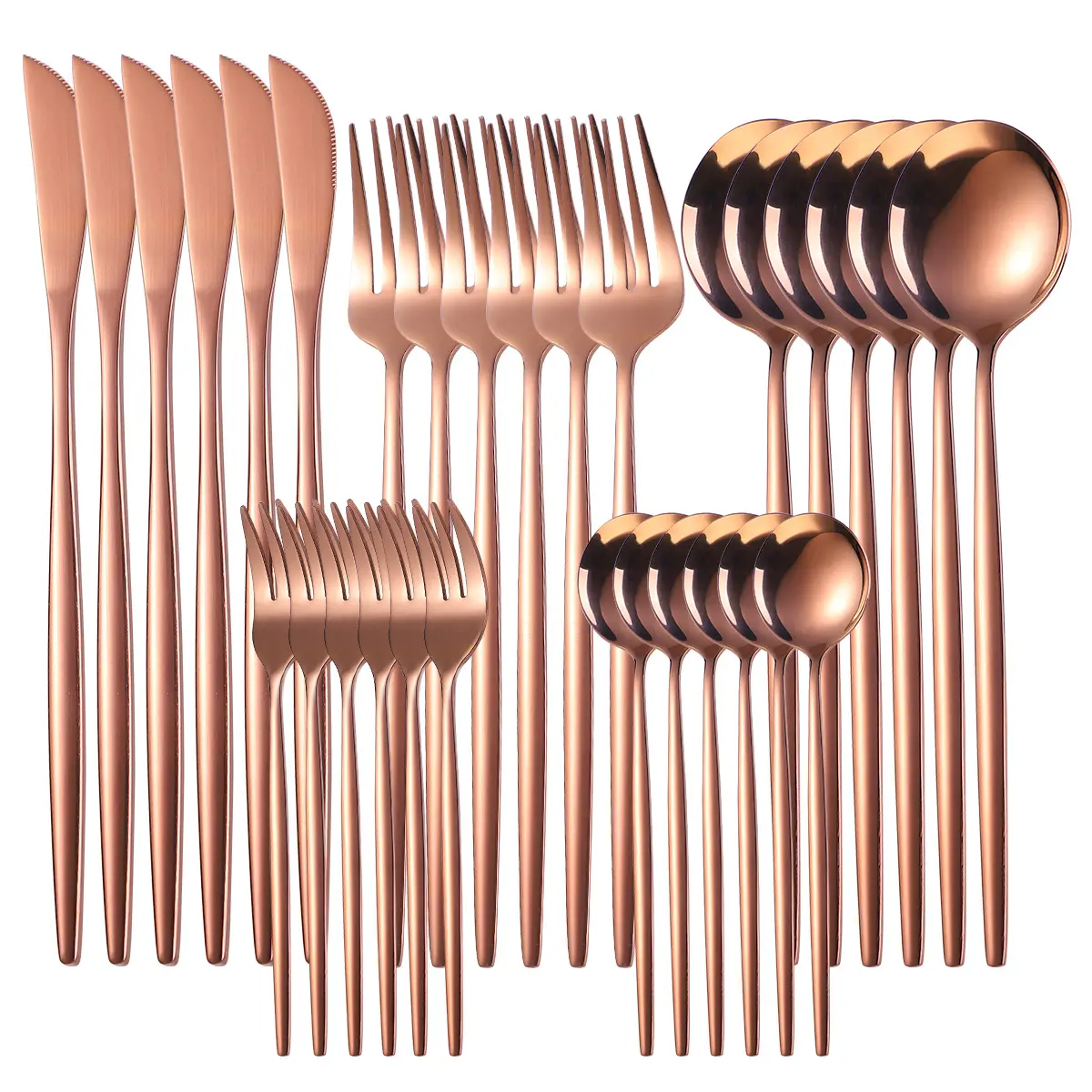 Rose Gold Cutlery Set with 30 Pieces Portugal Design Knife Fork Spoon Flatware Tableware for Home Dinner Party Birthday Wedding Supplies
