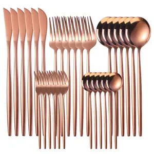 Rose Gold Cutlery Set with 30 Pieces Portugal Design Knife Fork Spoon Flatware Tableware for Home Dinner Party Birthday Wedding Supplies