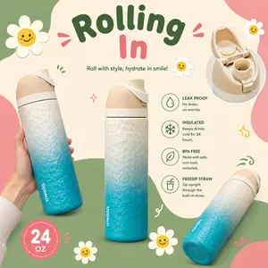 Owala FreeSip 24oz Rolling In Gradient Blue Edition Insulated Stainless Water Bottle with Lid for Sports & Travel Drinkware Birthday Bash