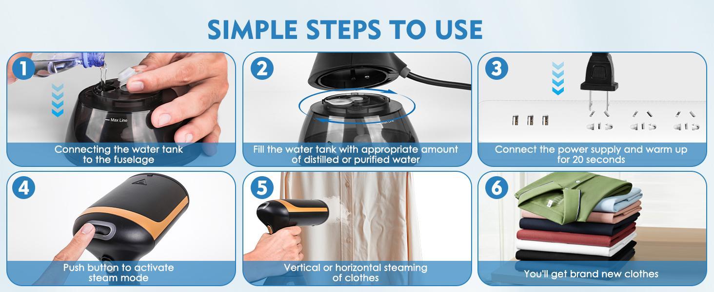 【Super Electric】- 1100W Handheld Garment Steamer, Foldable Portable Clothes Steamer with 300ml Large Water Tank, Fast Heating Wrinkle Remover for Home, Office and Travel mini