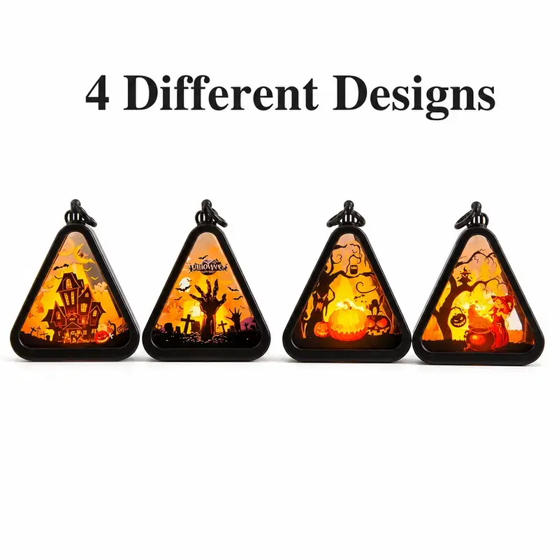 Halloween LED Illumination Triangle Keychain with Metal Frame - Car Decor, Backpack Decor, Spooky Festive Gift